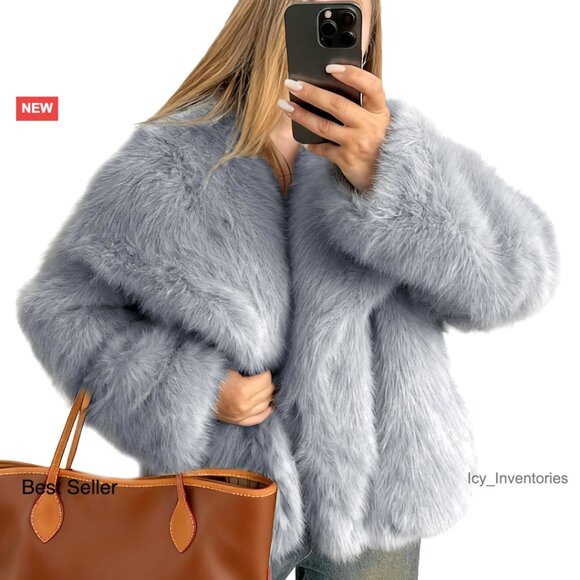 Faux Fur Coat Fluffy Jacket Long Sleeve Lapel Shaggy Parka Winter Elegant